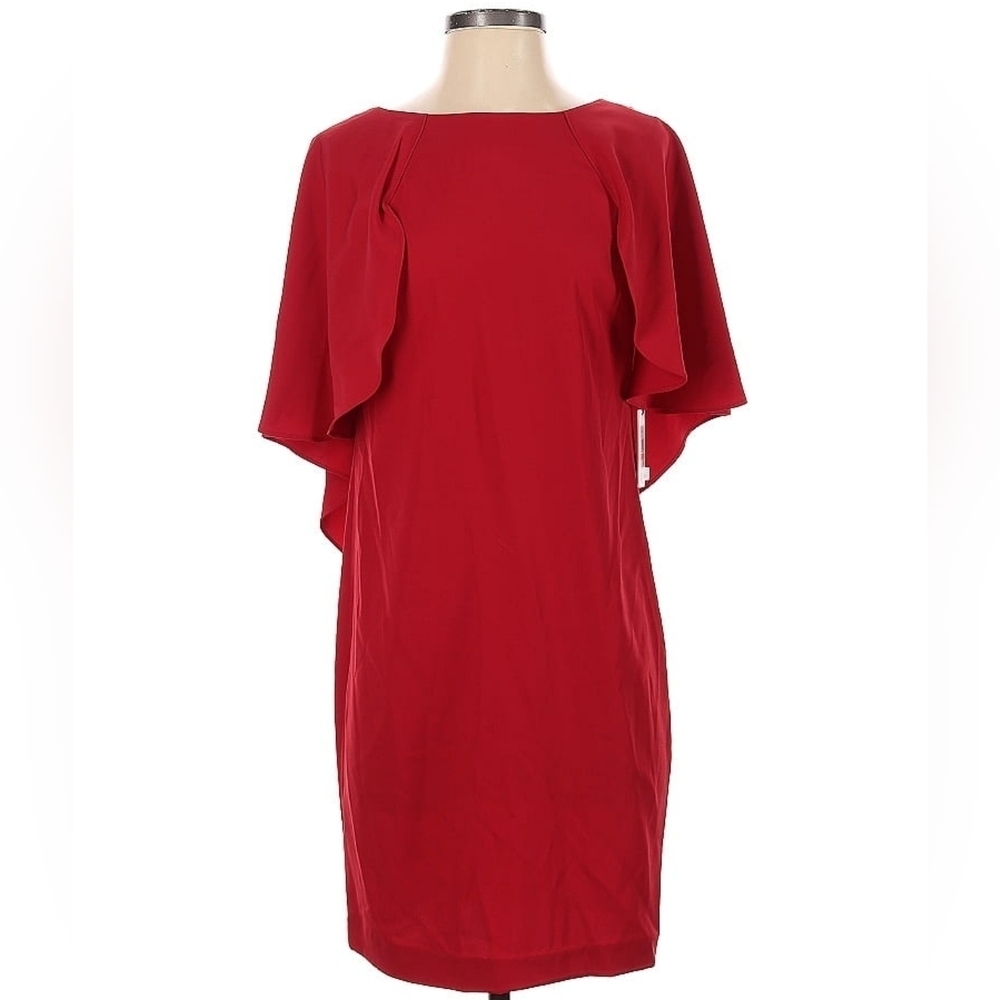 Calvin Klein Red Shift Dress with Ruffle & Zipper Detail Size 2 NWT - Picture 3 of 6